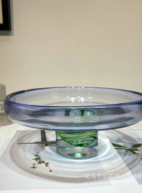 设计师款高端套装琉璃感果盘现代家居样板间艺术水晶花瓶软装摆件