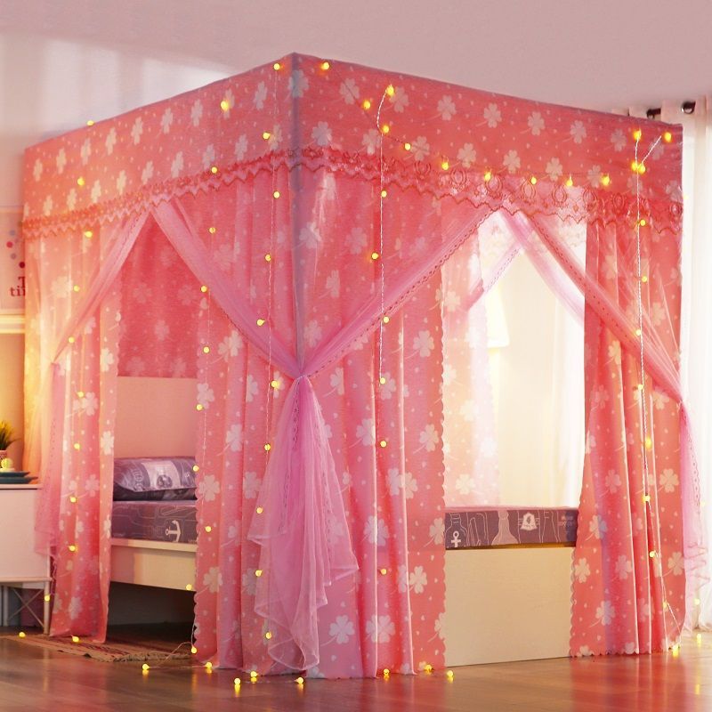 热销卧室家用挡风防尘三开门床帘防风加厚床幔一体式单双人蚊帐遮 - 图1