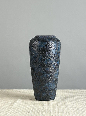 器新中式蓝色泡泡釉粗陶插花复古陶瓷干花瓶高颜值客厅装饰品摆件