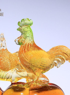 琉璃工艺品事事如意柿子生肖小公鸡摆件可爱乔迁新居礼品实用高档