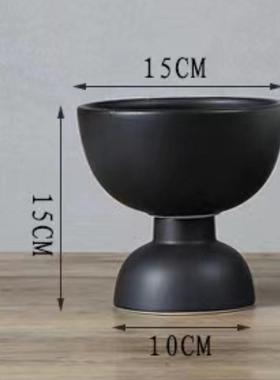 现代简约北欧黑白圆形家居果盘花盆摆件陶瓷样板房酒店会所装饰品