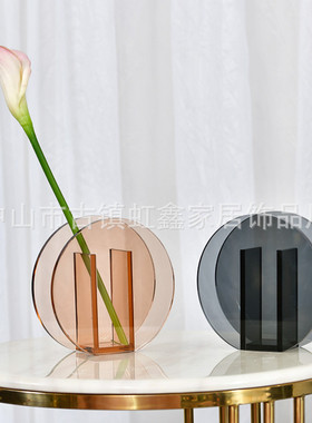 轻奢花器美式水晶花瓶样板间家居饰品客厅金色简约工艺装饰品摆件