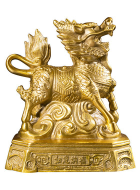 厂家批发黄铜祥瑞纳福麒麟黄铜财富麒麟铜器家居工艺品办公室摆件