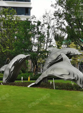 热销户外摆件海豚雕塑 商场广场室外摆件 金属嬉戏浪花海豚景观不