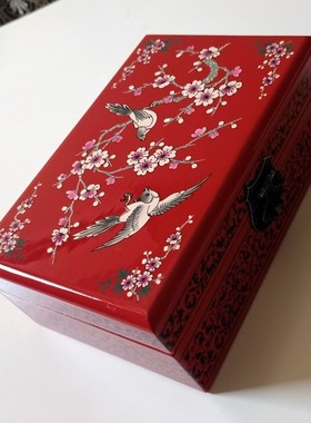 推光漆器首饰收纳盒木质 手工彩绘复古新娘珠宝盒 创意礼品饰品盒