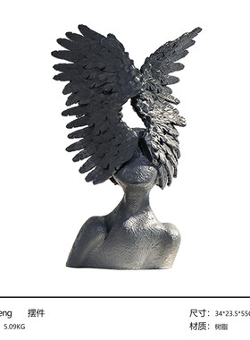 北欧现代样板房售楼处天使翅膀人像雕塑白色饰品玄关摆件软装人物