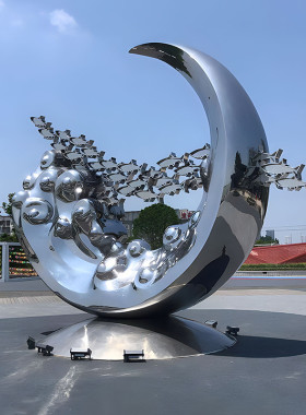 户外大型不锈钢雕塑厂家城市金属摆件园林景观水景创意镜面广场