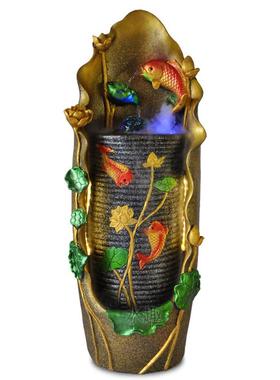 中式礼品鱼图流水工艺品摆件田园荷花微景观室内水景优质树脂福