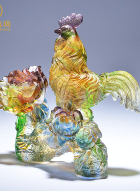 琉璃工艺摆件创意商务礼品送客户彩色动物公鸡玻璃饰品家居客厅鸡