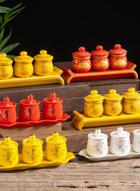 圣水杯陶瓷套装白色莲花供水杯净水杯白瓷供佛佛堂水杯佛具摆件