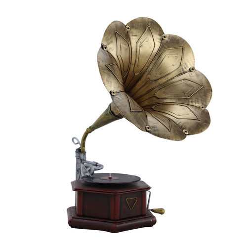 复古六角留声机摆件铁艺模型酒吧咖啡厅店面装饰怀旧黑胶唱机 - 图0