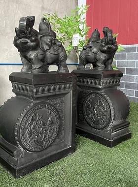 石雕门墩抱仿古石一对青石鼓小象貔貅麒麟石狮子家用门口石鼓石墩