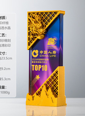 2024创意龙年奖杯年会镂空奖牌定制山峰奖杯定做金属颁奖纪念品