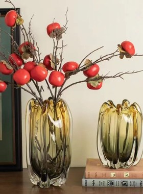 热销现代双色琉璃花瓶渐变色花瓶插花瓶客厅样板间花瓶摆设装饰