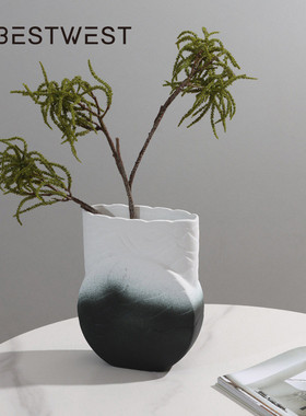 热销博西家居黑白渐变扁平新中式陶瓷大花瓶摆件样板间创意软装饰