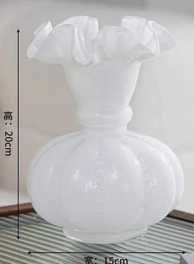 中古芬顿风手工玻璃复古风花瓶法式紫色插花器南瓜瓶轻奢家居摆件