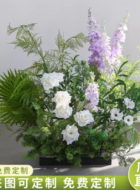 新款森系婚庆地排花假花插花婚礼仿真花排绿色花排T台路引花迎宾