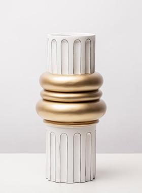 现代轻奢创意树脂黑白条纹花瓶软装客厅茶几餐桌饰品摆件插花器面