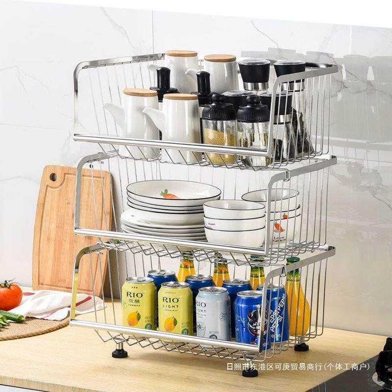 带轮收纳储物201不锈钢多层落地果蔬收纳筐厨房蔬菜篮 台面置物架,淘宝优惠券,粉丝福利购,淘宝优惠卷