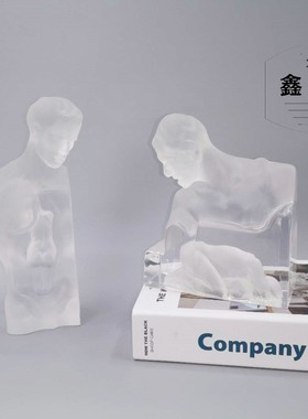 透明水晶人物装饰品轻奢雕塑摆件样板房展厅售楼处电视柜艺术现代