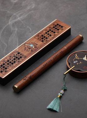 宋韵团扇盘香炉木质熏香炉家用檀香炉沉香室内香炉中式实木香具