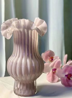 中古艺术复古奶油高级感摆件客厅透明插花水养餐桌大肚玻璃花瓶风