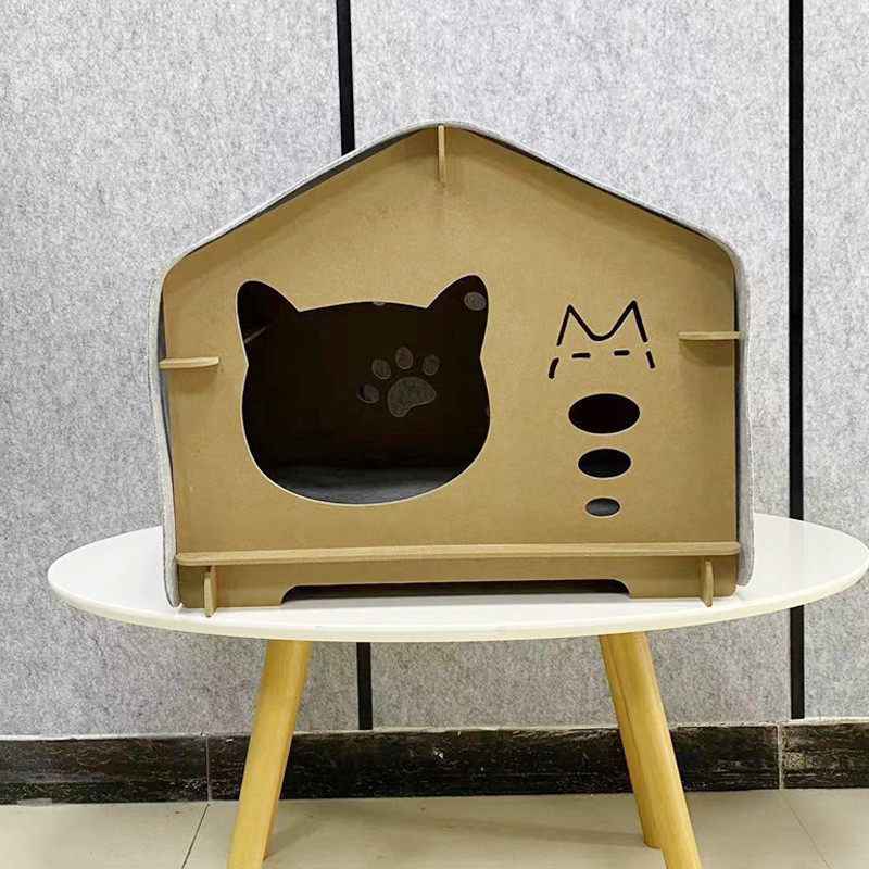 毛毡猫窝买式木质框架四季通用宠物猫房子简约猫窝半封闭一送二,淘宝优惠券,粉丝福利购,淘宝优惠卷