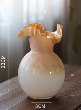 北欧轻奢渐变色花瓶手工波浪口插花艺术花器餐桌电视柜软装摆件