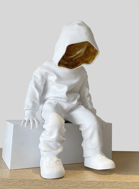 热销样板房摆件新款现代轻奢神秘人物抽象男孩大堂玄关售楼部雕塑