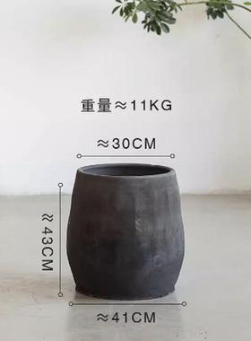 灰黑色寂风侘陶瓷落地花盆粗陶大缸客厅大花瓶特大号装饰批发