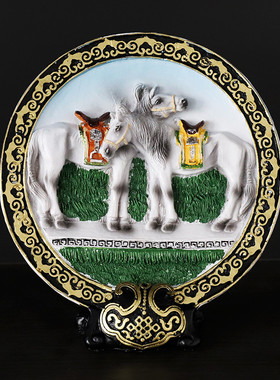 蒙古族特色摆件装饰品圆盘画彩色立体内蒙古工艺品草原旅游纪念品