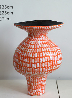 欧式幻彩手绘粉色小众陶瓷花瓶高级轻奢设计小口客厅摆件样板房