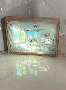 ins创意礼品发光画框客厅卧室光影装饰画小夜灯床头气氛台灯相框