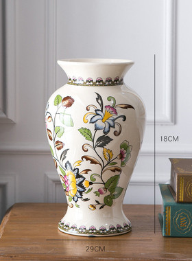 美式摆件复古青花瓷欧式客厅装饰插花轻奢中式大陶瓷花瓶