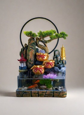 热销流水生财新中式创意鱼缸家居假山流水摆件开业送礼装饰品