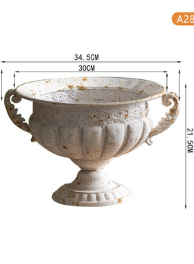 仿古铁艺干花花瓶影楼摄影做旧装饰摆件法式浪漫奖杯形状工艺品