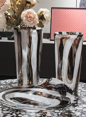 热销晶淳深色谜团装饰玻璃果盘花瓶手工套装软装样板间餐桌高档饰