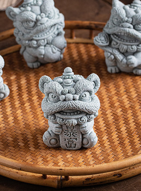 可爱治愈系舞狮石狮子一对公司伴手礼送朋友礼品桌面茶宠装饰摆件