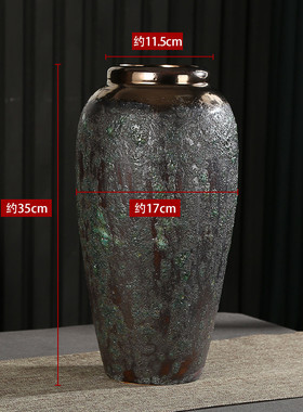 景德镇陶瓷器复古落地花瓶旧仿古粗陶罐花器做手工绿釉花瓶摆件