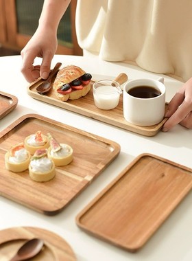 日式木质托盘实木长方形餐盘黑胡桃木下午茶咖啡托盘精致小托盘