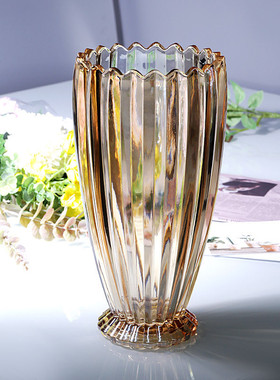 北欧玻璃花瓶摆件ins风样板间客餐厅花瓶插花高级感颜高装饰品值