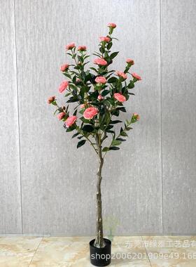 仿真绿植盆栽仿真茶花树田园风花树办公室落地假绿植装饰盆栽