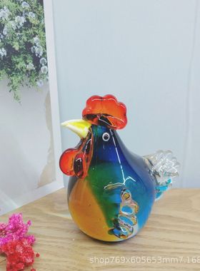 样板房古法公鸡摆件装饰玻璃琉璃摆件儿童房书房玄关乔迁送礼摆件