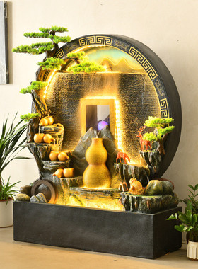 热销新中式假山流水摆件办公室生财装饰循环水客厅创意葫芦装饰景