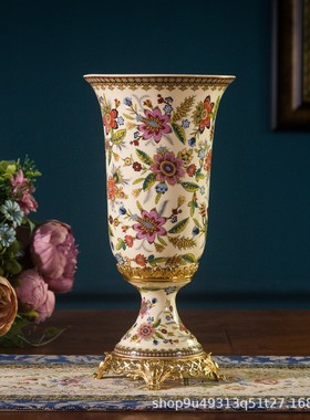 美式珐琅彩鎏金陶瓷摆件家用花瓶客厅酒柜玄关装饰品陶花器瓷瓶