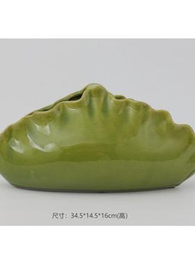 轻奢高级感白菜造型冰纹花瓶插花青花瓷法式复古陶瓷客厅玄关摆件