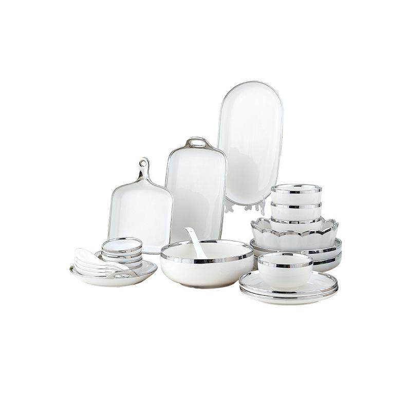 热销盘碟银饭碗汤碗圆盘鱼盘深盘碗轻奢勺组合套装陶瓷餐具彩盒送,淘宝优惠券,粉丝福利购,淘宝优惠卷