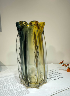 经典琥珀双拼色手工大白菜琉璃花瓶家居办公室艺术摆件样板间酒店