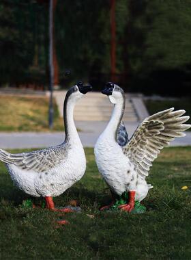 热销户外仿真动物大型大落地灰鹅摆件雕塑店铺花园庭院门口玻璃钢