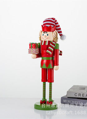 sb58505红色38cm新款木质胡桃夹子精灵圣诞节桌面摆件